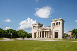 Koenigsplatz with Propylaen, city gate designed like the entrance of an greek temple, architect Leo von Klenze,  Neoclassical style, 19th century, Koenigsplatz, Munich, Upper Bavaria, Bavaria, Germany, Europe