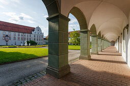 Inner courtyard, Benediktbeuern Abbey, Benedictine Order, 17th century, Benediktbeuern, Landkreis Bad Toelz- Wolfratshausen, Upper Bavaria, Bavaria, Germany, Europe