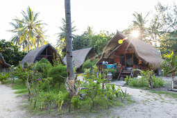 Huts of a vacation resort, Gili Lumbung, Gili Air, Lombok, Indonesia