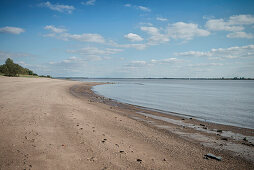 Sandy beach on the banks of the Elbe River, Wedel near Hamburg, Elbe River, Germany
