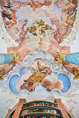 barockes Decken Fresko in Kloster Bibliothek, Kloster Wiblingen, Ulm an der Donau, Oberschwäbische Barockstraße, Schwäbische Alb, Baden-Württemberg, Deutschland