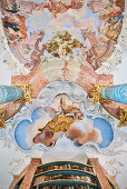 Baroque ceiling fresco in the monastry library, Wiblingen Monastry, Ulm at Danube River, Swabian Alb, Baden-Wuerttemberg, Germany