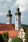 church towers of baroque style Monastry Zwiefalten, Swabian Alb, Baden-Wuerttemberg, Germany