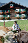 Man wearing traditional clothes, Viehscheid, Allgau, Bavaria, Germany