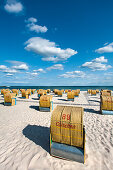 Beach and beach baskets, Groemitz, Baltic Coast, Schleswig-Holstein, Germany