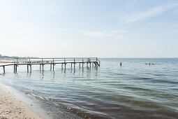 wooden jetty on the beach at Heiligenhafen, Schleswig-Holstein, Baltic Sea, North Germany, Germany