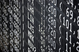 Stock value display above the trading floor of the German stock exchange, Frankfurt am Main, Hessen, Germany, Europe