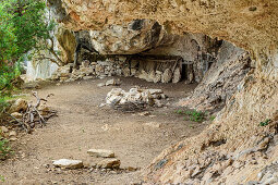 Cliff with shepherds shelter, Selvaggio Blu, National Park of the Bay of Orosei and Gennargentu, Sardinia, Italy