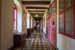 Walsrode Abbey, long corridor, brick architecture, Walsrode Abbey, Lower Saxony, Germany