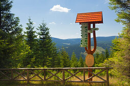 Signpost at the Goethe hiking trail to Kickelhahn hill, near Ilmenau, nature park „Thueringer Wald“,  Thuringia, Germany
