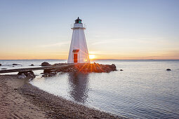 Lighthouse by the Lake Vättern near Karlsborg during sunrise in the morning, Västergötland, Götaland, South Sweden, Sweden, Scandinavia, Northern Europe, Europe