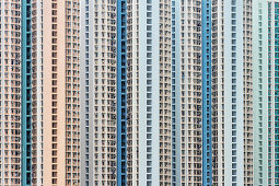 Detail von sozialem Wohnungsbau in der Satelittenstadt Tin Shu Wai, New Territories, Hongkong, China, Asien