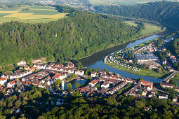 aerial photo Bad Karlshafen, historic, baroque, thermal spa town, Hesse, Germany