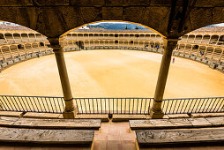 The grandstand of the historical bullfight arena Plaza de Toros de Ronda, Ronda, Andalusia, Spain