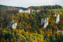 Wildenstein Castle, autumn, Upper Danube Valley, Beuron, Baden-Wuerttemberg, Germany