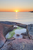 Rocky coast with sunset, Isle Hoenoe, Bohuslaen, Vaestra Goetaland County, Archipelago of Gothenburg, Scandinavia, South Sweden, Sweden, Northern Europe