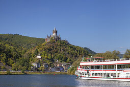 Excursion boat on the Mosel, near Cochem, Eifel, Rheinland-Palatinate, Germany, Europe