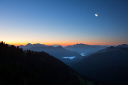 View from Wallberg to the Austrian Alps with Wilder Kaiser and Hohe Tauern, Bavaria, Germany