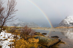 Regenbogen auf Flakstadoya, Lofoten, Norwegen, Skandinavien, Europa