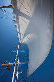 Sails seen from deck of motor sailing cruise ship M/S Panorama (Variety Cruises), Adriatic Sea, near Albania