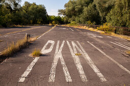 former historic German Autobahn, GDR, east Germany, motorway, freeway, speed, speed limit, traffic, infrastructure, former control zone, German Autobahn, deserted, ruin, overgrown, neglect, disused, Dreilinden, Berlin, Germany