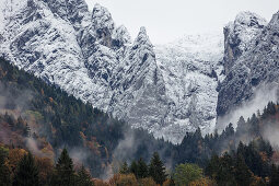 Hoher Goell and Autumn Forest, Berchtesgaden, Bavaria, Germany.