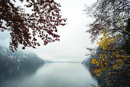 The Lake Koenigssee after the first Snowfall, Koenigssee, Berchtesgaden, Germany.