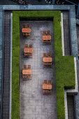 Blick auf eine Terrasse am Potsdamer Platz, Berlin, Deutschland