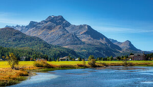 Inn mit Sils  und Piz da la Margna, Engadin, Kanton Graubünden, Schweiz