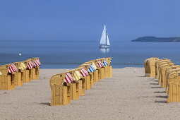 Beach chairs on the beach in Travemünde, Hanseatic city Lübeck, Baltic coast, Schleswig-Holstein, Northern Germany, Germany, Europe