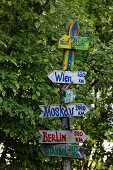 Sign, Friedenskirche, Olympiapark, Munich, Bavaria, Germany