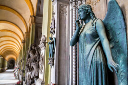 sculptures, Colonnade, Monumental Cemetery of Staglieno, Genoa, Liguria, Italy