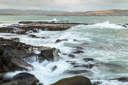 Felsenküste, Brandung, Niemand, Curio Bay, Catlins, wilde See, Southland, Südinsel, Neuseeland