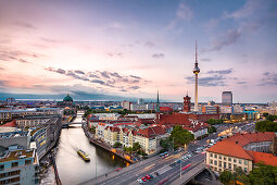 Overview, Berlin Dom, Spree River, Nikolai Quarter and Television tower, Berlin, Germany