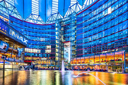 Interior of the Sony Center in the evening, Potsdamer Platz, Berlin, Germany