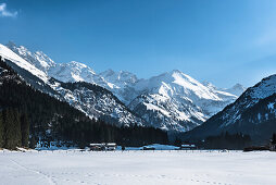 Winter landscape, mountains, alps, Spielmannsau, Oberallgaeu, Allgaeu, Germany