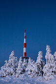 Aerial, weather station and Winter landscape, Schierke, Brocken, Harz national park, Saxony, Germany