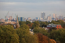 Blick vom Primrose Hill auf die City von London, England