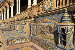 Antique ceramic, wall tiles representing provinces and cities of Spain , JaenPlaca de Espana, spanish square, Seville, Andalusia, Spain