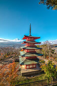 Berg Fuji und Chureito Pagode im Herbst, Fujiyoshida, Yamanashi Präfektur, Japan