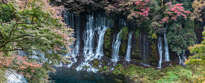 Shiraito waterfalls from viewpoint above in autumn, Fujinomiya, Shizuoka Prefecture, Japan