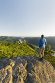 One person, castle ruins Aggstein, Danube, Wachau, Lower Austria, Austria