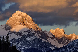 Alpenglühen am Mangart, Julische Alpen, Friaul, Italien