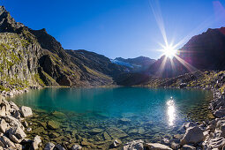 Blue lake, Sulzenautal, Stubaital, Tyrol, Austria, Europe
