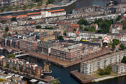 Aerial view of Delfshaven neighborhood, Rotterdam, Netherlands
