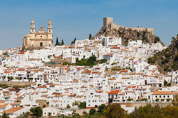 Castillo, Arab castle, church, Olvera, pueblo blanco, white village, Cadiz province, Andalucia, Spain, Europe