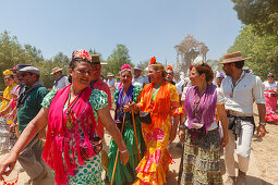 pilgrim women, El Rocio pilgrimage, Pentecost festivity, Huelva province, Sevilla province, Andalucia, Spain, Europe