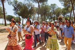 pilgrims during the El Rocio pilgrimage, Pentecost festivity, Huelva province, Sevilla province, Andalucia, Spain, Europe
