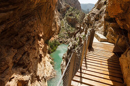 Caminito del Rey, via ferrata, hiking trail, gorge, Rio Guadalhorce, river, Desfiladero de los Gaitanes, near Ardales, Malaga province, Andalucia, Spain, Europe