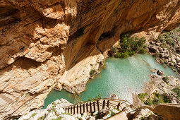 Caminito del Rey, via ferrata, hiking trail, gorge, Rio Guadalhorce, river, Desfiladero de los Gaitanes, near Ardales, Malaga province, Andalucia, Spain, Europe